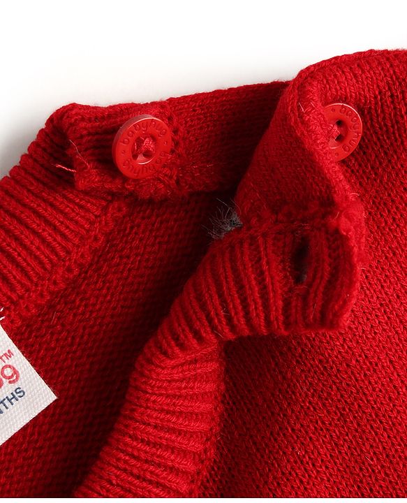 Babyhug Knitted Full Sleeves Sweater Set With Christmas Tree Design - Red