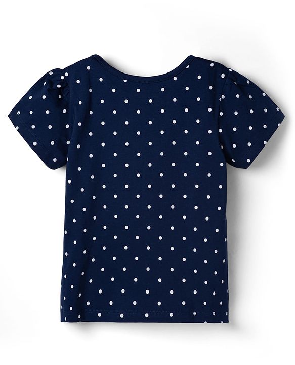 Pine Kids Cotton Knit Half Sleeves Polka Dots & Text Printed T-Shirt & Pyjama Night Suit - Navy Blue