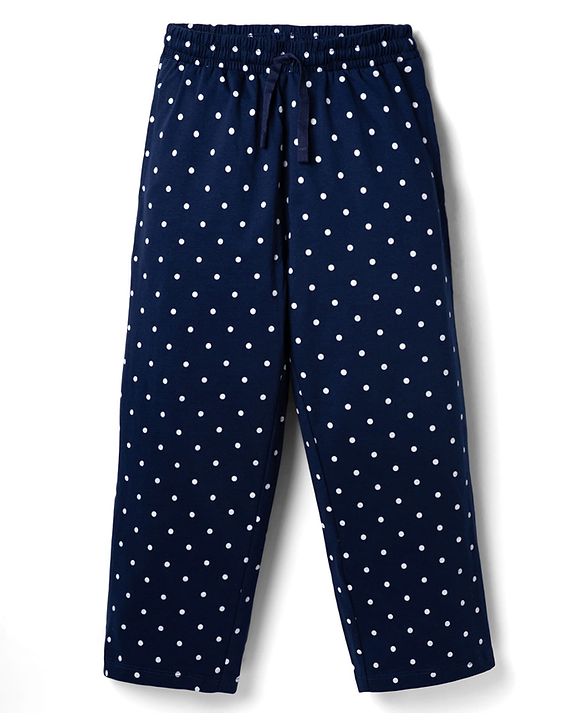Pine Kids Cotton Knit Half Sleeves Polka Dots & Text Printed T-Shirt & Pyjama Night Suit - Navy Blue
