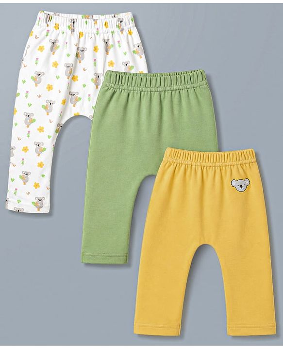 Babyhug 100% Cotton Knit Full Length Diaper Leggings With Koala Print Pack of 3 - Multicolor