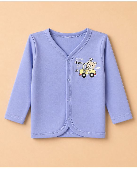 Babyhug 100% Cotton Interlock Knit Full Sleeves Jhablas with Cute Baby Bear Embroidery and Bear Travel Print Pack of 3 - White, Light Grey, Lavender