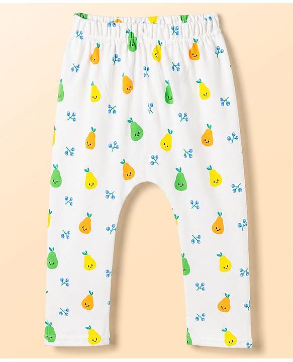 Babyhug 100% Cotton Interlock Knit Full Length Diaper Leggings with Stripes & Fruits Print Pack of 3 - Blue