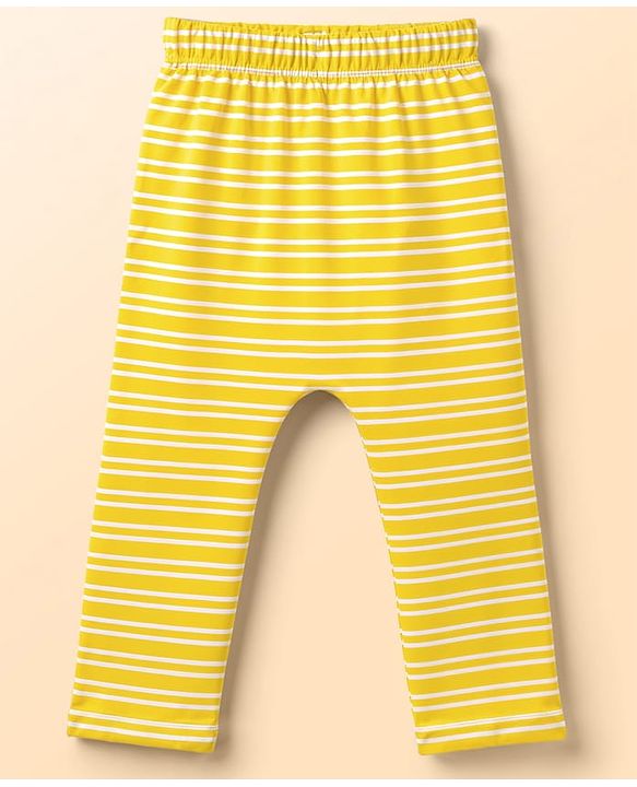 Babyhug 100% Cotton Interlock Knit Full Length Diaper Leggings with Stripes & Fruits Print Pack of 3 - Blue