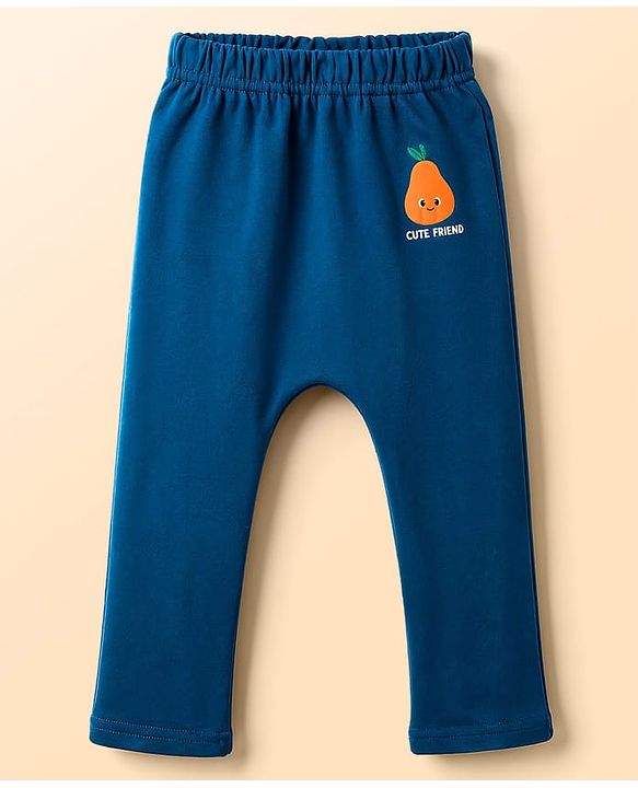 Babyhug 100% Cotton Interlock Knit Full Length Diaper Leggings with Stripes & Fruits Print Pack of 3 - Blue