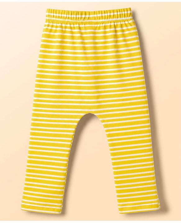 Babyhug 100% Cotton Interlock Knit Full Length Diaper Leggings with Stripes & Fruits Print Pack of 3 - Blue