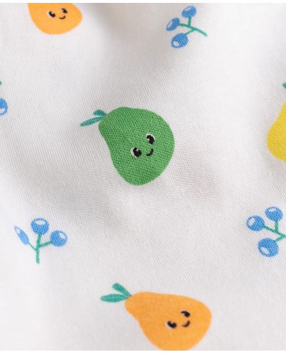 Babyhug 100% Cotton Interlock Knit Full Length Diaper Leggings with Stripes & Fruits Print Pack of 3 - Blue
