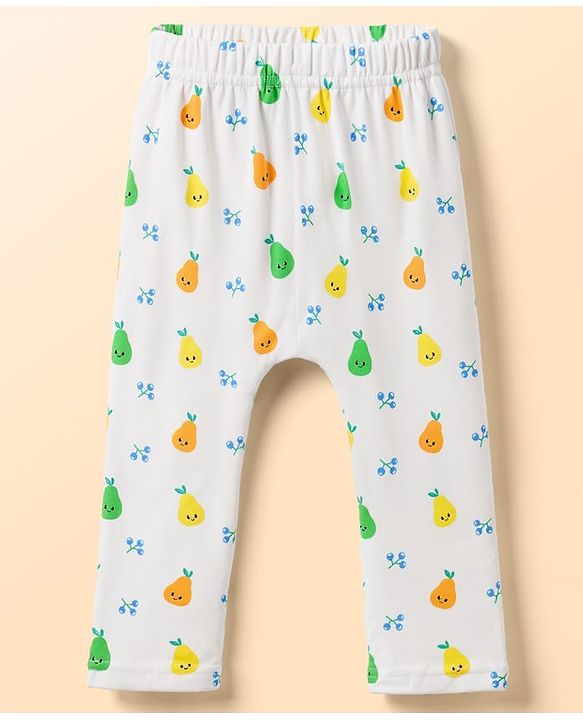 Babyhug 100% Cotton Interlock Knit Full Length Diaper Leggings with Stripes & Fruits Print Pack of 3 - Blue