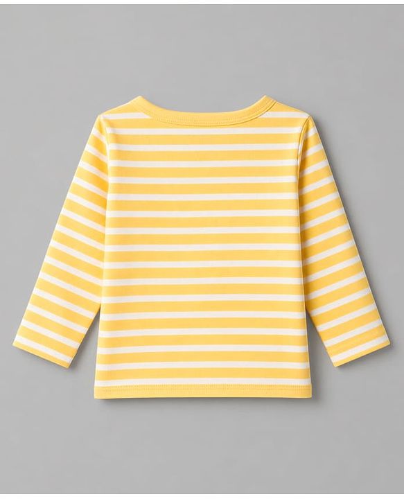 Babyhug 100% Cotton Interlock Knit Front Open Full Sleeves Striped Jhablas With Teddy Bear Print & Applique Pack of 3 - Yellow, White & Light Blue