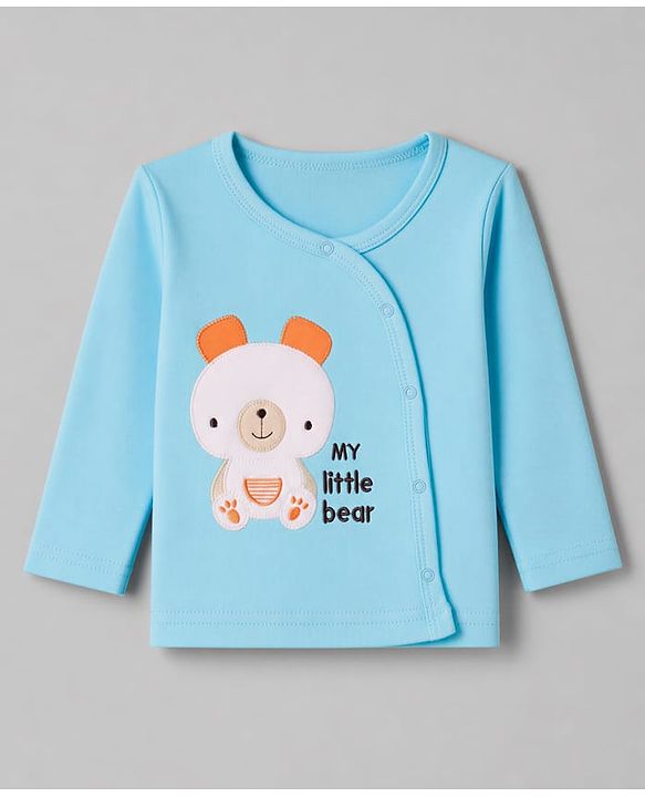Babyhug 100% Cotton Interlock Knit Front Open Full Sleeves Striped Jhablas With Teddy Bear Print & Applique Pack of 3 - Yellow, White & Light Blue