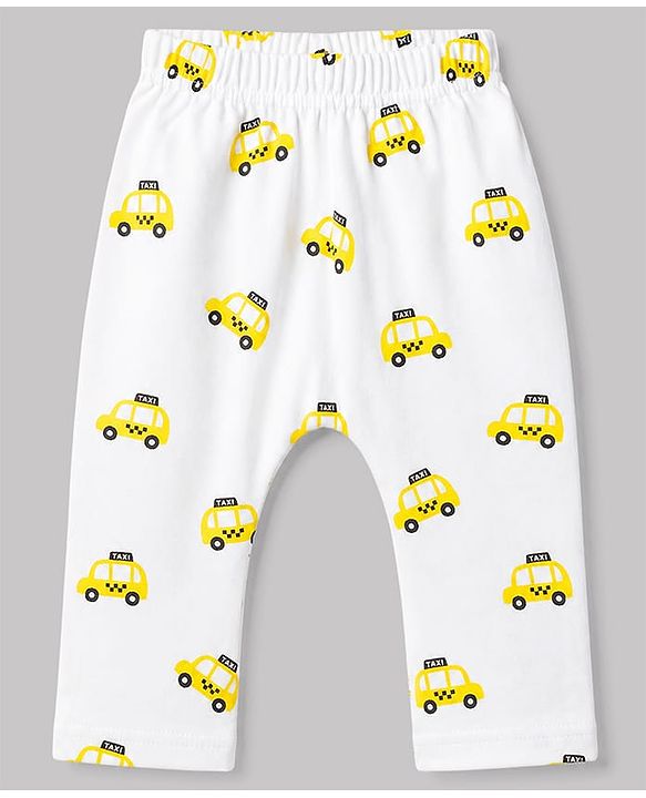 Babyhug 100% Cotton Knit Full Length Striped Star & Vehicles Printed Diaper Leggings Pack of 3 - Multicolor