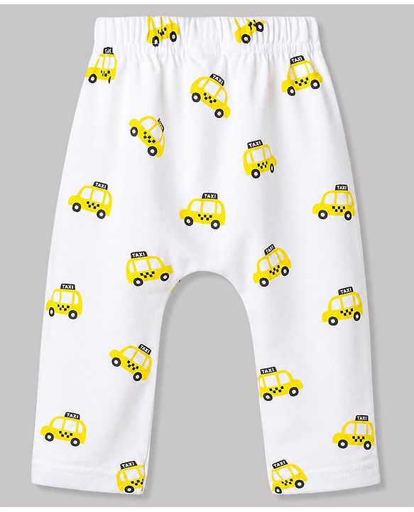 Babyhug 100% Cotton Knit Full Length Striped Star & Vehicles Printed Diaper Leggings Pack of 3 - Multicolor