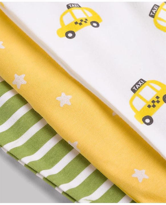 Babyhug 100% Cotton Knit Full Length Striped Star & Vehicles Printed Diaper Leggings Pack of 3 - Multicolor