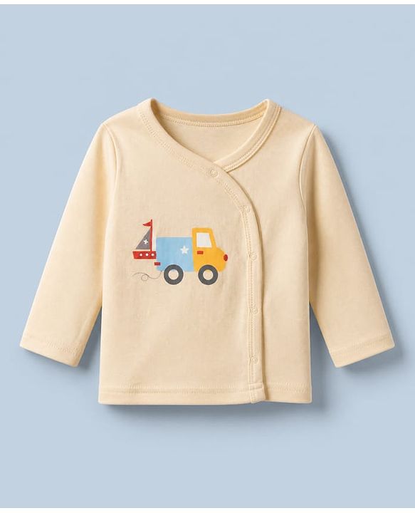 Babyhug 100% Cotton Interlock Knit Jhablas with Full Sleeves and Truck Print Pack of 3 in Cream