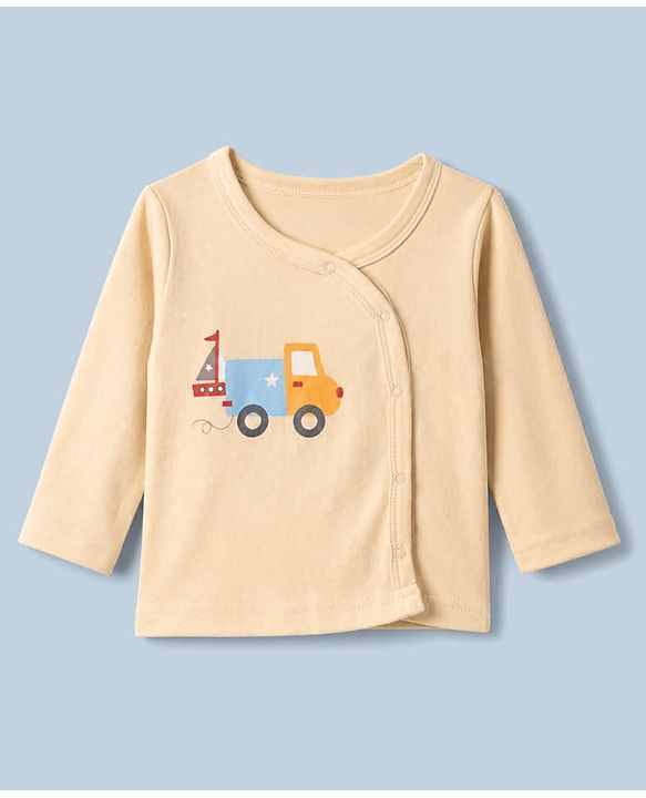 Babyhug 100% Cotton Interlock Knit Jhablas with Full Sleeves and Truck Print Pack of 3 in Cream