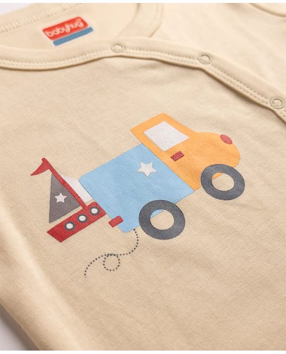 Babyhug 100% Cotton Interlock Knit Jhablas with Full Sleeves and Truck Print Pack of 3 in Cream