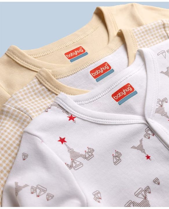 Babyhug 100% Cotton Interlock Knit Jhablas with Full Sleeves and Truck Print Pack of 3 in Cream