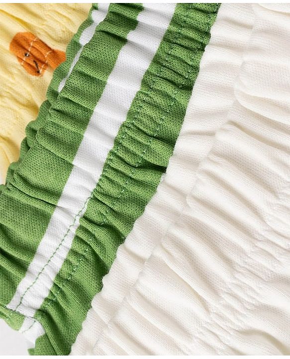 Babyhug 100% Cotton Knit Full Length Striped & Dino Printed Diaper Leggings Pack Of 3 - Green Yellow & White