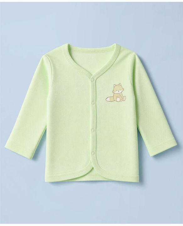 Babyhug 100% Cotton Knit Full Sleeves Striped Jhablas with Animal & Farm Print Pack of 3 - Peach , Green & White