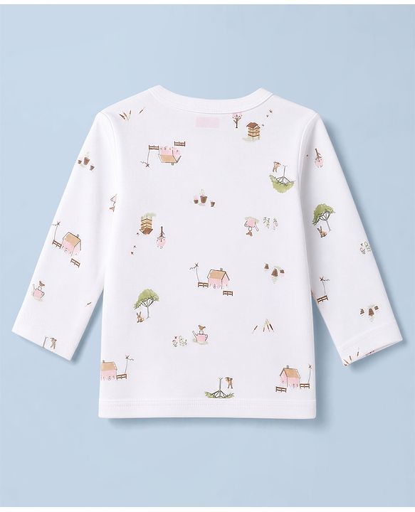 Babyhug 100% Cotton Knit Full Sleeves Striped Jhablas with Animal & Farm Print Pack of 3 - Peach , Green & White