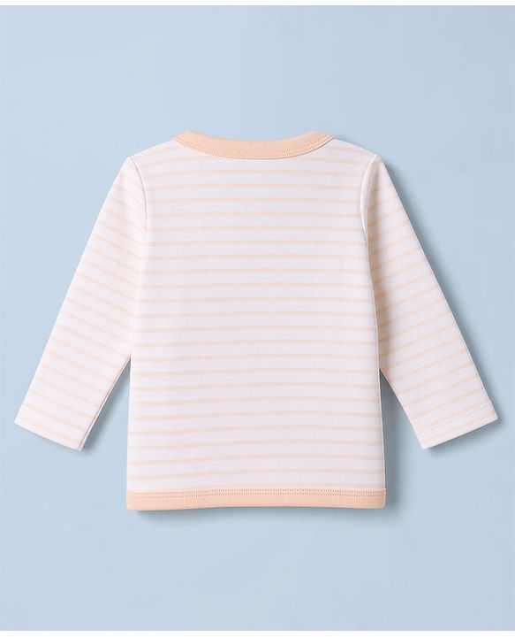 Babyhug 100% Cotton Knit Full Sleeves Striped Jhablas with Animal & Farm Print Pack of 3 - Peach , Green & White