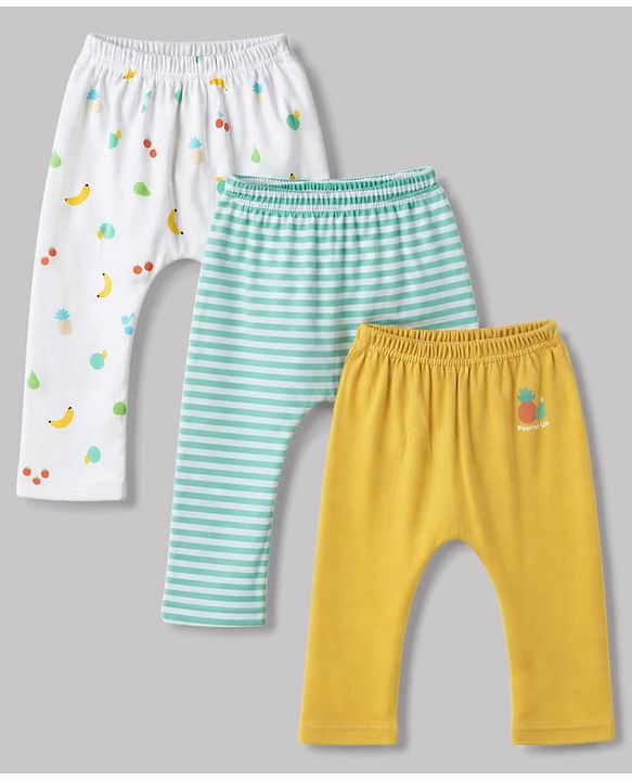Babyhug 100% Cotton Knit Full Length Diaper Leggings With Fruit Print Pack of 3 - Multicolor