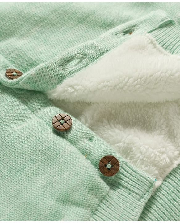 Babyhug Knit Full Sleeves Bear & Paw Embroidered Hooded Sweater - Mint