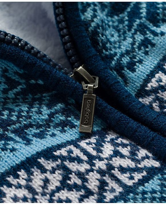 Babyhug Knit Full Sleeves Hooded Sweater With Floral Design - Navy Blue