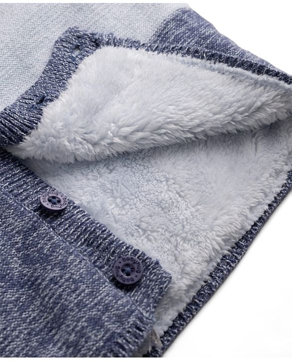 Babyhug Knit Front Open Full Sleeves Hooded Sweater with Bear Patch and Color Block - Blue