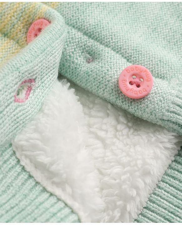 Babyhug Knit Front Open Full Sleeves Hooded Sweater with Fox Applique and Color Block - Yellow