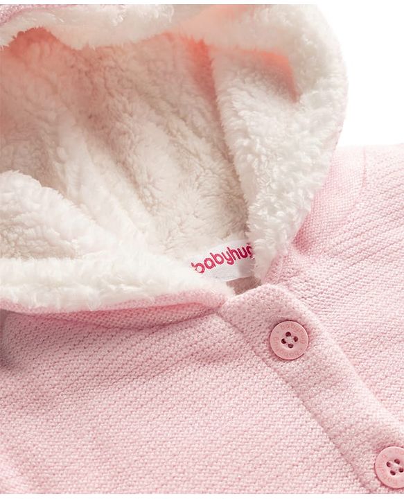 Babyhug Knit Full Sleeves Hooded Sweater With Bunny Patch - Pink