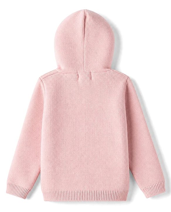 Babyhug Knit Full Sleeves Hooded Sweater With Bunny Patch - Pink