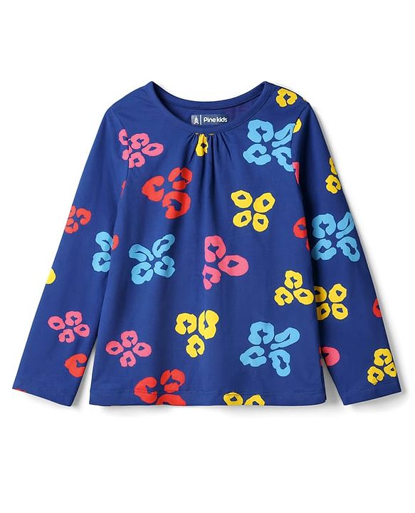 Pine Kids Cotton Knit Full Sleeves T-Shirt & Pyjama Co-ord Night Suit with Leopard Print - Navy Blue