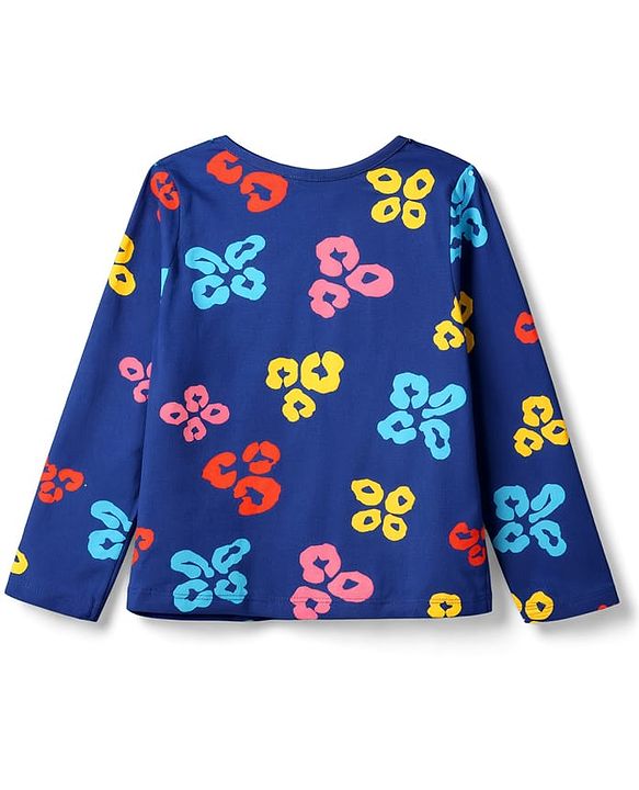 Pine Kids Cotton Knit Full Sleeves T-Shirt & Pyjama Co-ord Night Suit with Leopard Print - Navy Blue