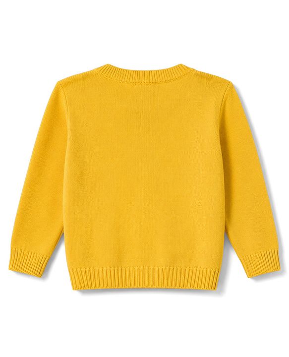 Babyhug Knit Full Sleeves Bear Embroidered Front Open Sweater - Yellow