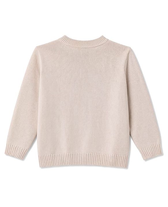 Babyhug Knit Full Sleeves Front Open Sweater with Cub Face Embroidered - Tan
