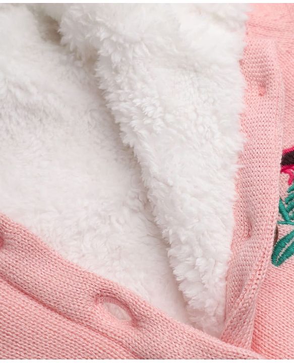 Babyhug Knit Front Open Hooded Sweater with Full Sleeves and Flowers and Bird Embroidery in Pink