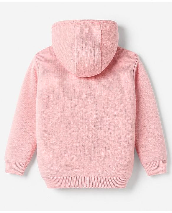 Babyhug Knit Front Open Hooded Sweater with Full Sleeves and Flowers and Bird Embroidery in Pink