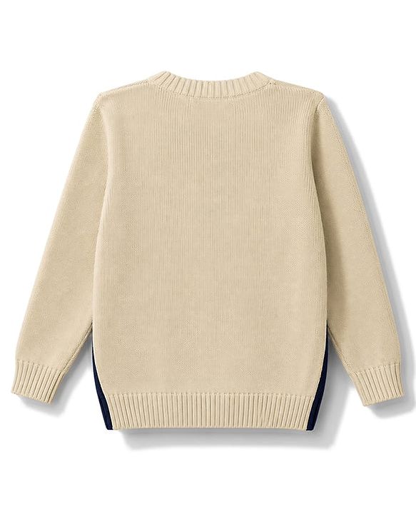 Babyhug Knit Full Sleeves Bear Embroidered Pullover Sweater - Beige
