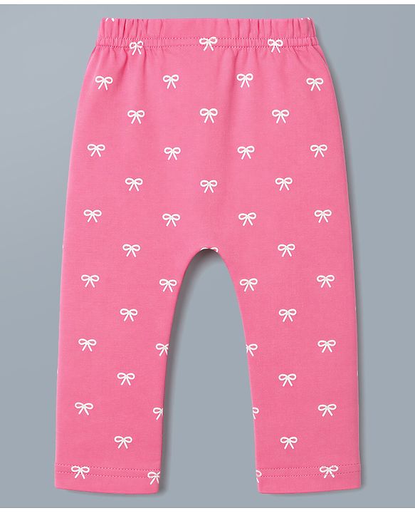 Babyhug Cotton Knit Full Length Diaper Leggings WIth Floral & Bow Print Pack of 3 - Multicolor
