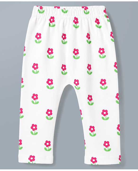 Babyhug Cotton Knit Full Length Diaper Leggings WIth Floral & Bow Print Pack of 3 - Multicolor