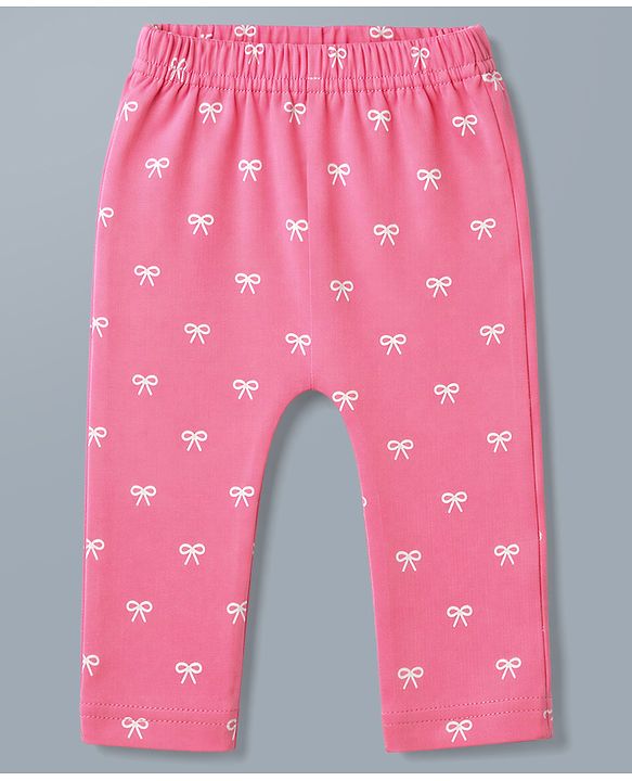 Babyhug Cotton Knit Full Length Diaper Leggings WIth Floral & Bow Print Pack of 3 - Multicolor