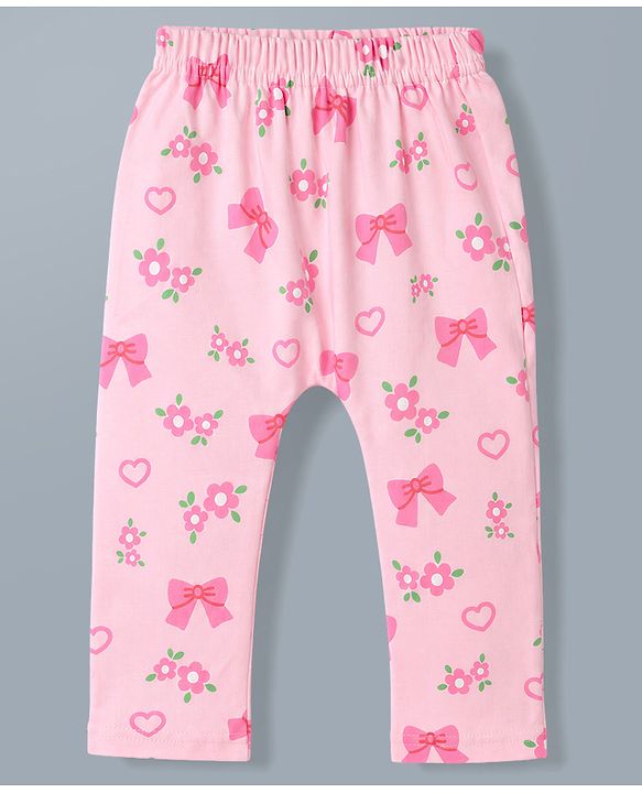 Babyhug Cotton Knit Full Length Diaper Leggings WIth Floral & Bow Print Pack of 3 - Multicolor