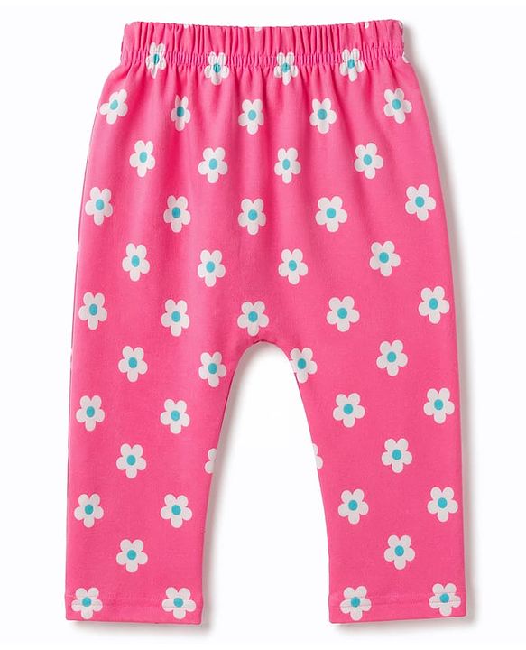 Babyhug Cotton Knit Full Length Diaper Leggings With Floral Heart & Rainbow Print Pack of 3 - Multicolor