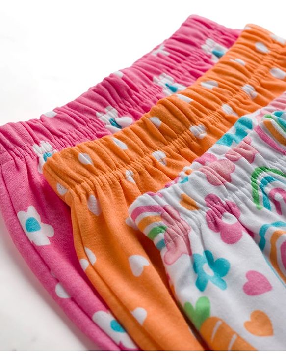Babyhug Cotton Knit Full Length Diaper Leggings With Floral Heart & Rainbow Print Pack of 3 - Multicolor