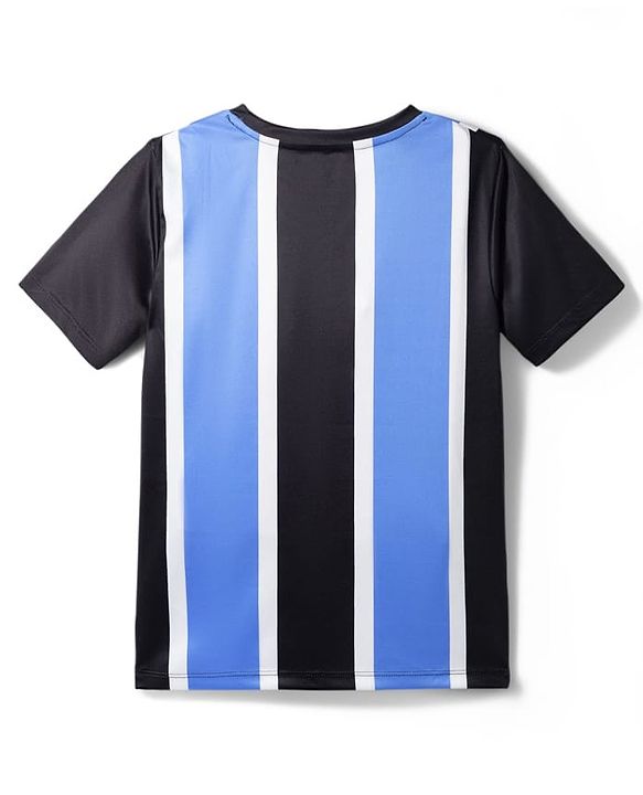 Pine Active Knit Half Sleeves Striped & Text Printed T-Shirt - Black