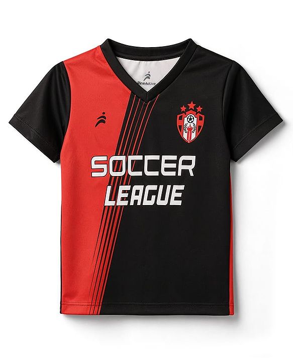 Pine Active Knit Half Sleeves T-Shirt With Text Print - Red & Black