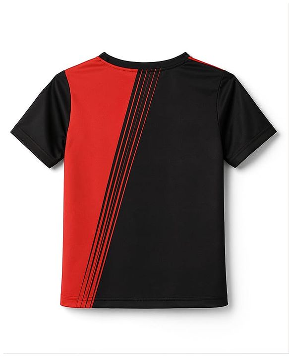 Pine Active Knit Half Sleeves T-Shirt With Text Print - Red & Black