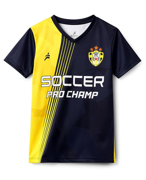 Pine Active Knit Half Sleeves Soccer Theme Printed T-Shirt - Yellow