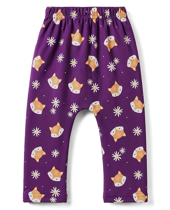 Babyhug Interlock Knit Full Length Diaper Leggings with Fox & Star Print Pack of 3 - Multicolor