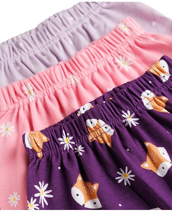 Babyhug Interlock Knit Full Length Diaper Leggings with Fox & Star Print Pack of 3 - Multicolor